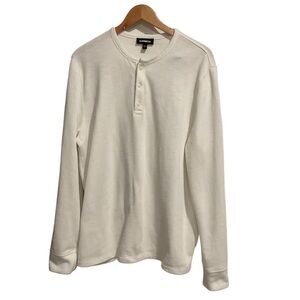 Express Men’s Double Knit Henley Shirt White Long‎ Sleeve